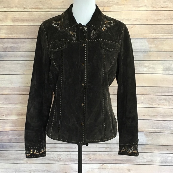 Coldwater Creek Suede Embellished Snap Jacket - Picture 3 of 8